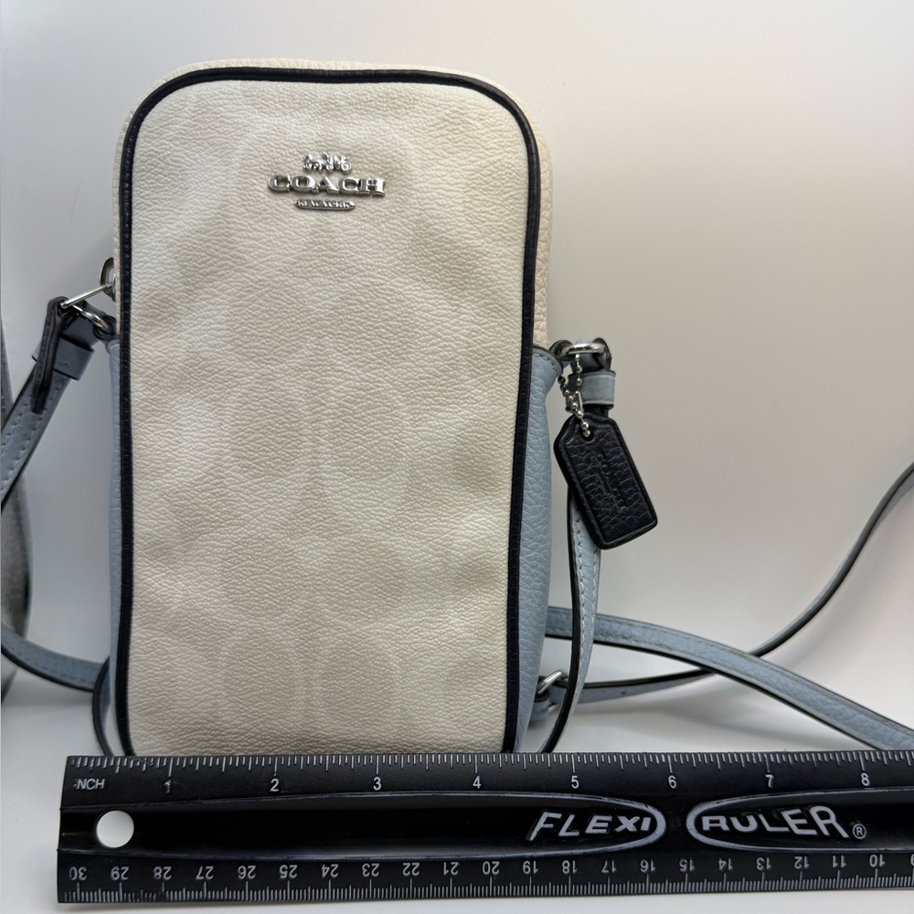 Coach White and Light Blue Crossbody Phone Pouch